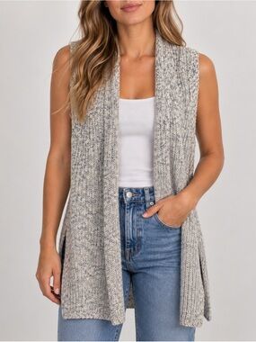 GAP Open Front Long Knit Vest in Heather Gray. XSMALL.
